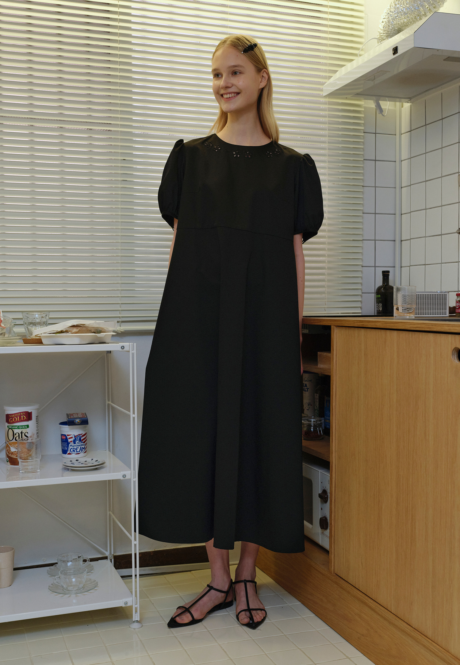 PUFF SLEEVE LONG DRESS(BLACK),Trwa, 디자이너브랜드, 여성의류