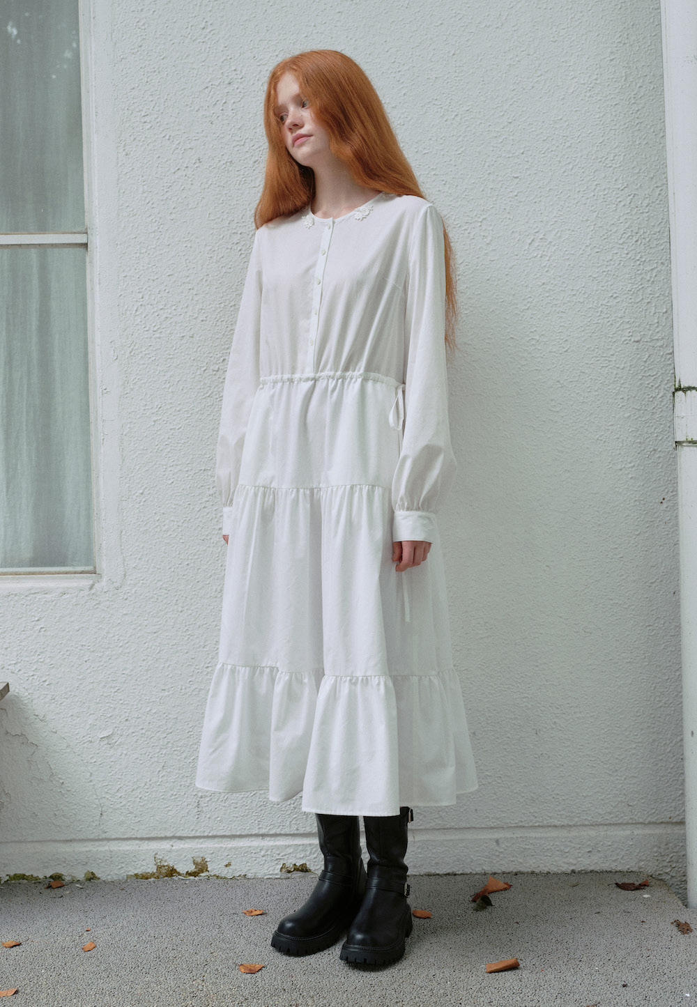 SHIRRING SHIRT LONG DRESS (WHITE),Trwa, 디자이너브랜드, 여성의류